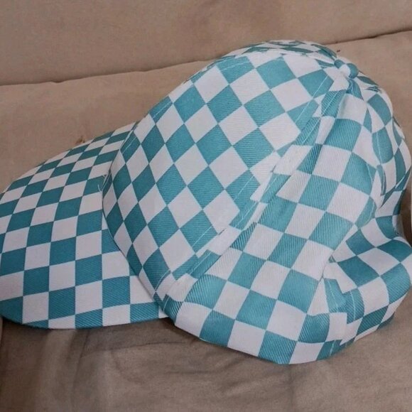 Juncture Snapback Teal And White Checkered Trucker Hat Women's New with Tags - Picture 2 of 5